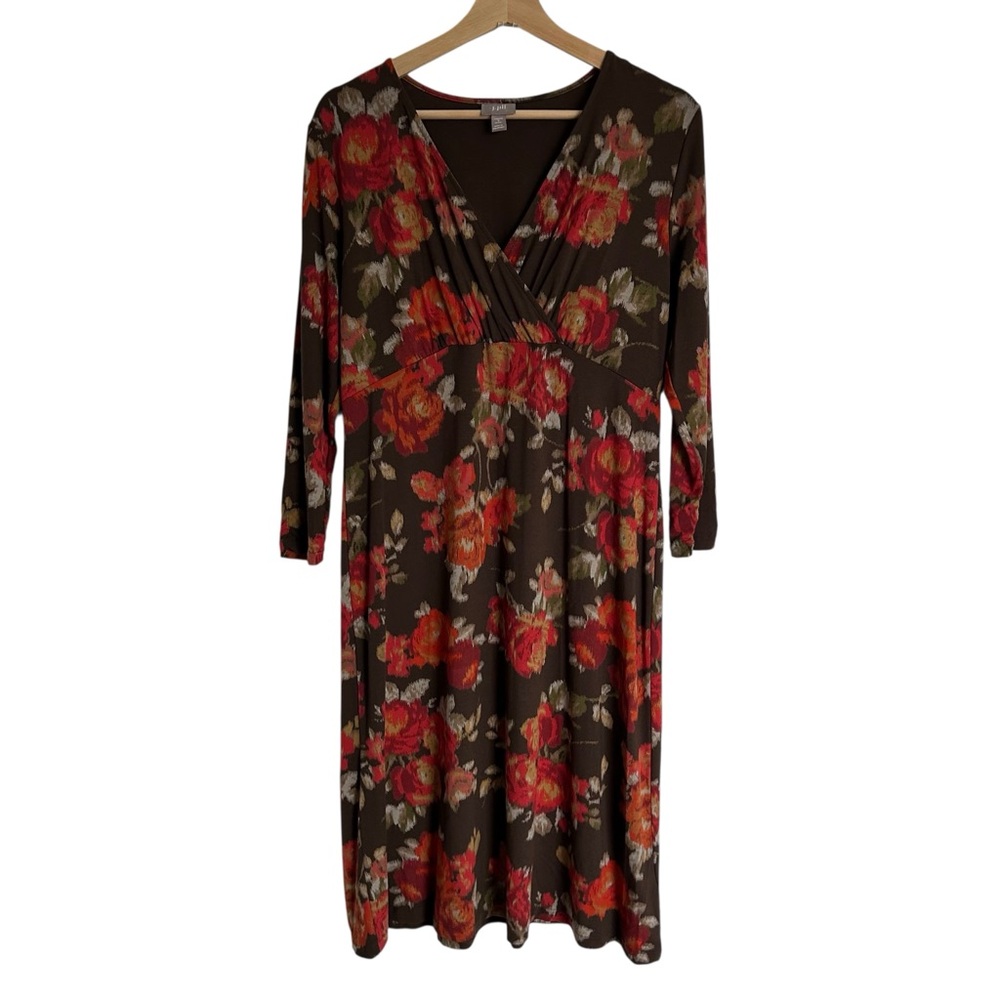 J. JILL Floral Faux Wrap Dress Midi 3/4 Sleeve - Small Petite